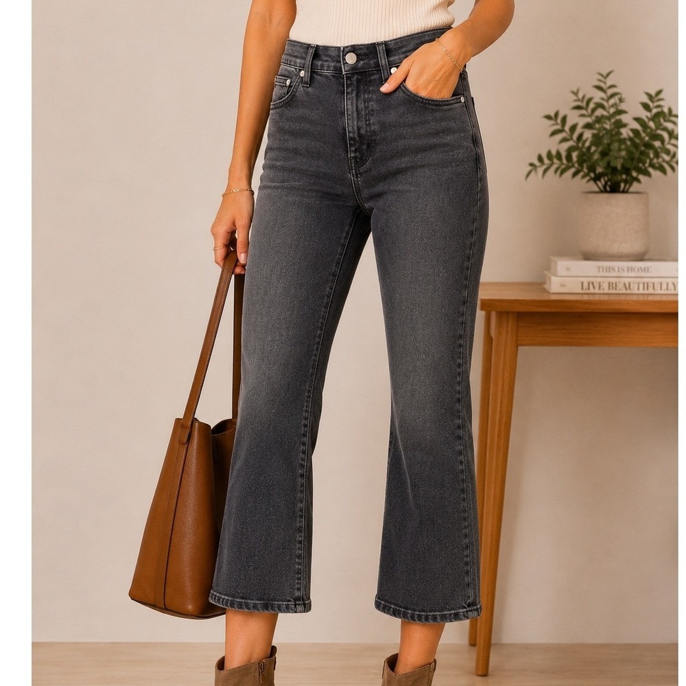 Madewell Cali Demi-Boot Jeans crop Faded Black High Rise‎ Stretch Denim Size 27